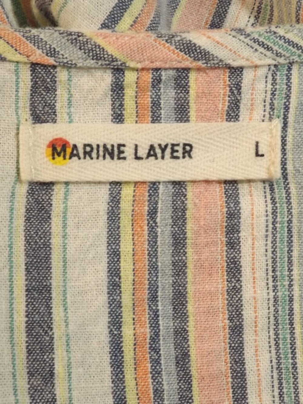 MARINE LAYER Midi Dress, L, Multicolor Stripes, Button front, Ruffle cap sleeve - Picture 11 of 15